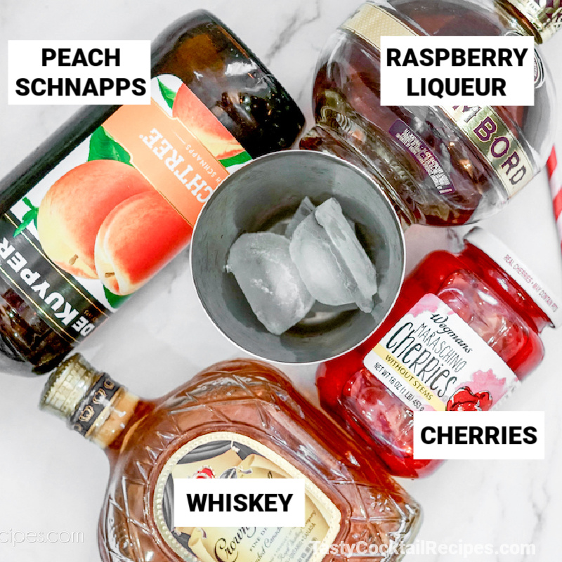Royal Flush cocktail ingredients, with text labels