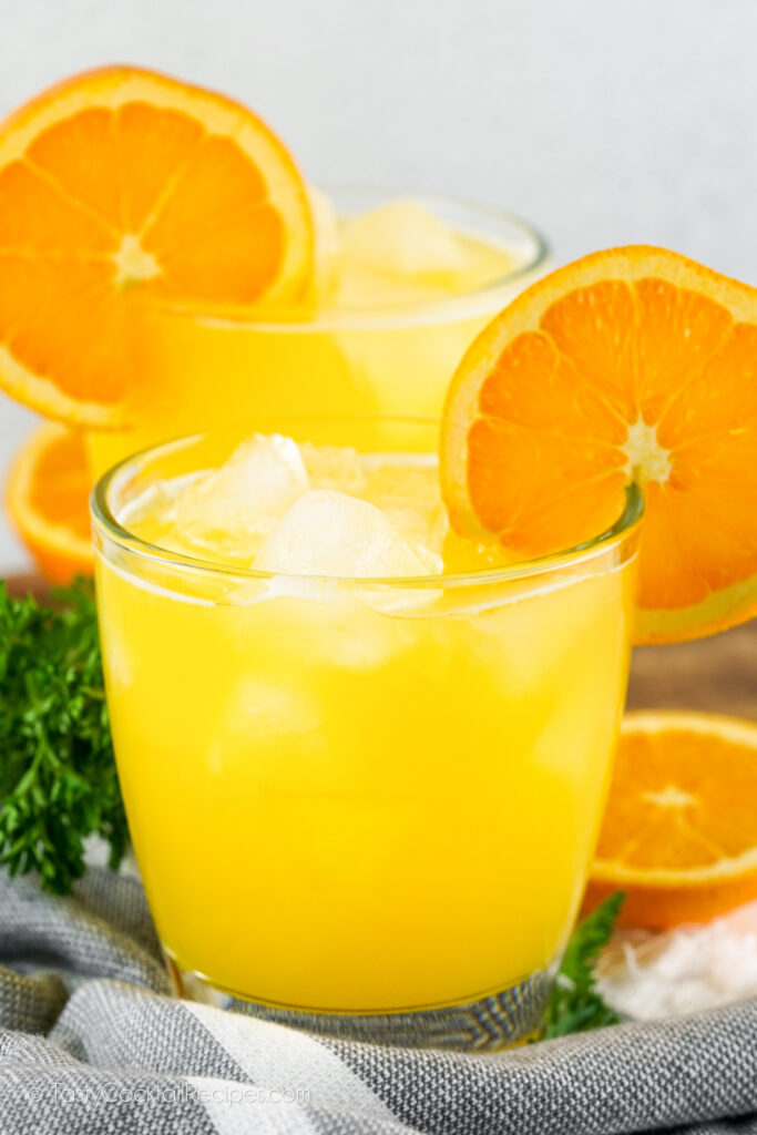 fuzzy navel cocktail with orange slice