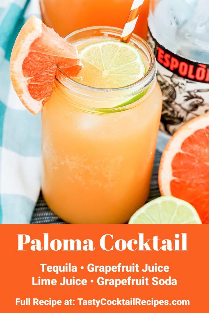 Paloma Cocktail Pinterest Image, with text overlay of ingredients
