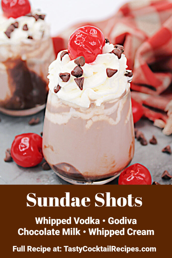 Chocolate Sundae Shot Pinterest Image, with text overlay of ingredients
