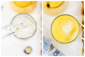 2 step photo collage showing how to make a screwdriver drink