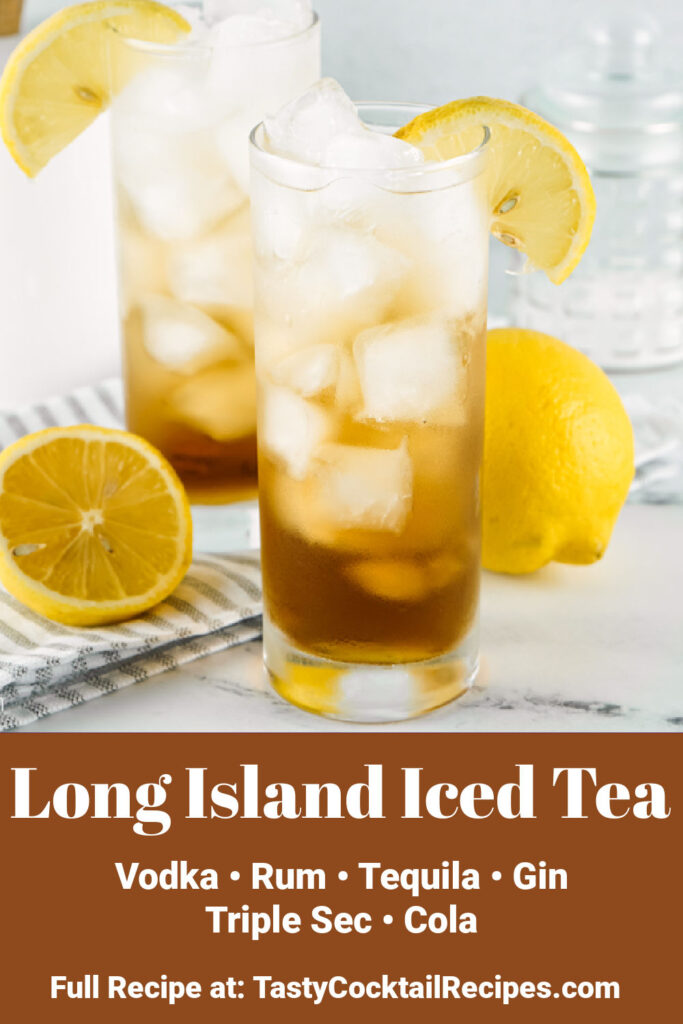 Long Island Iced Tea Pinterest Image, with text overlay of ingredients