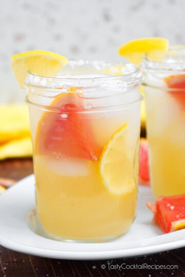 Tequila Punch in mason jar with fresh fruit