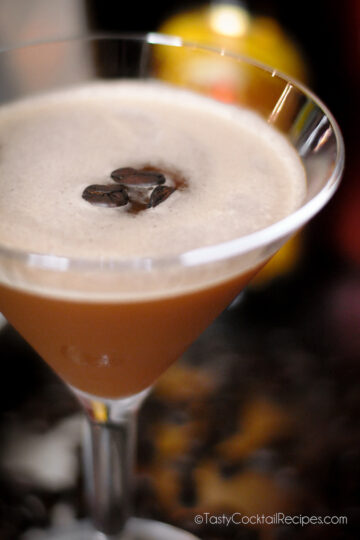 close up of an espresso martini.
