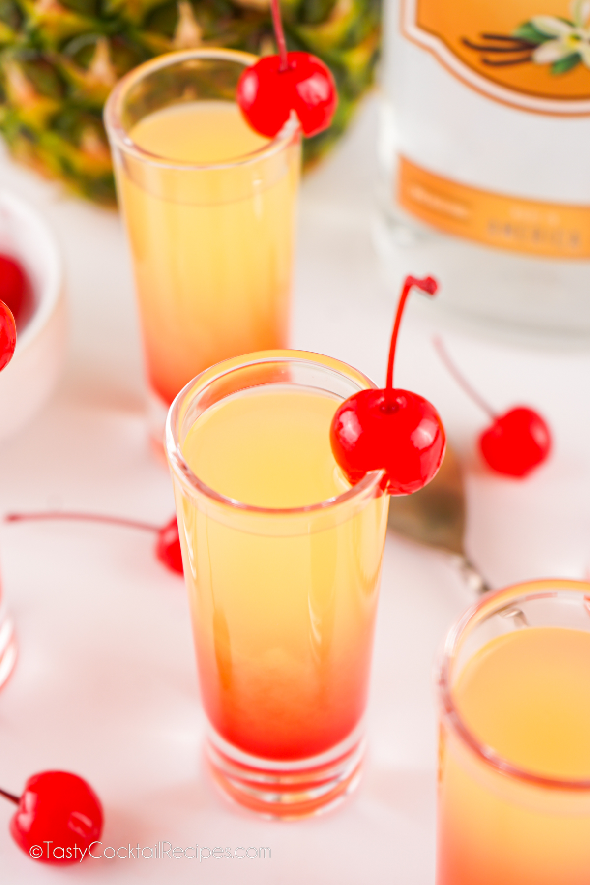 pineapple upside down cake shots.