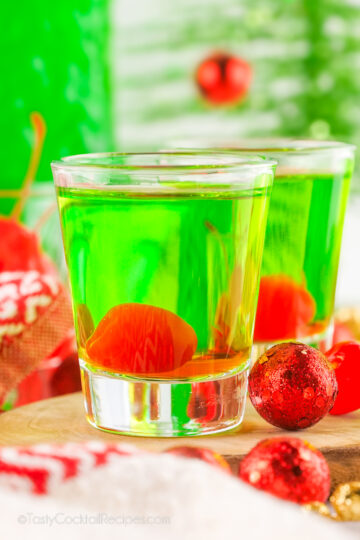 green shots with marashino cherry inside